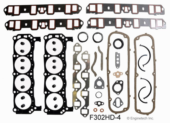 Enginetech F302HD-4 Engine Full Gasket Set for Ford Cars and Trucks