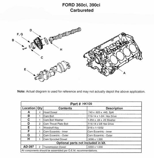 Enginetech HK109 Engine Camshaft Hardware Kit for Ford 1963-1972 Models