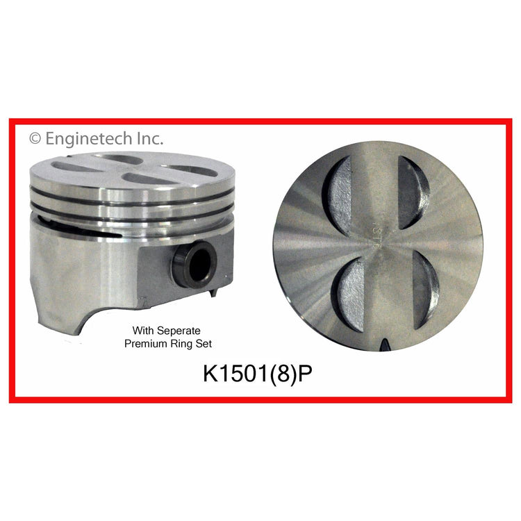 Enginetech K1501(8)P040 Engine Piston Kit with Separate Full Ring Stack for Ford 300 and More