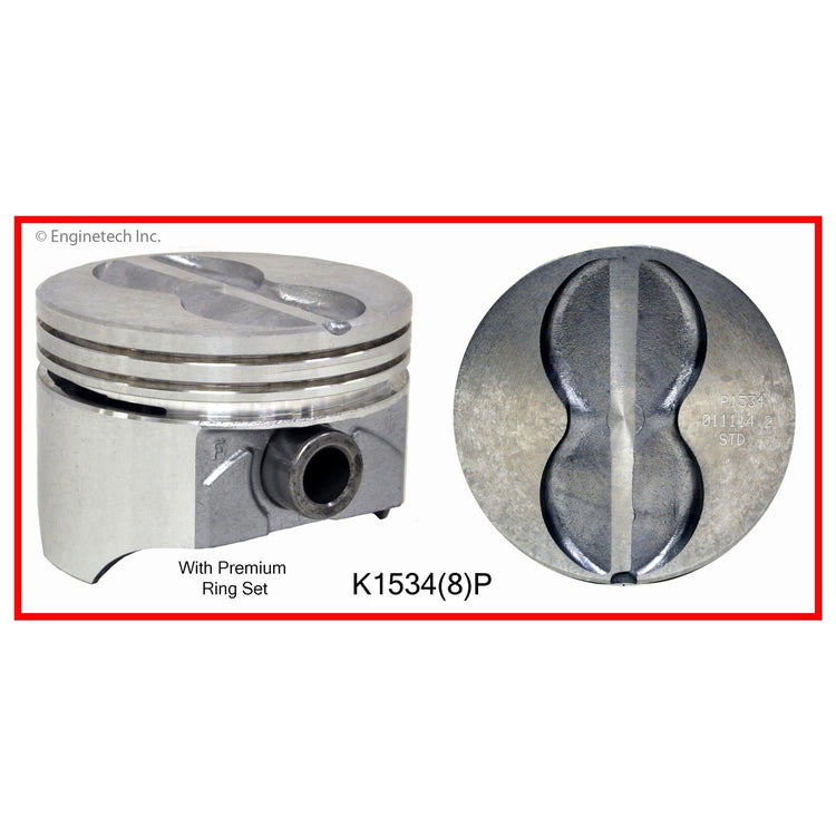 Enginetech K1534(8)P020 Engine Piston Kit with Separate Full Ring Stack for Classic Chevrolet and GMC Vehicles