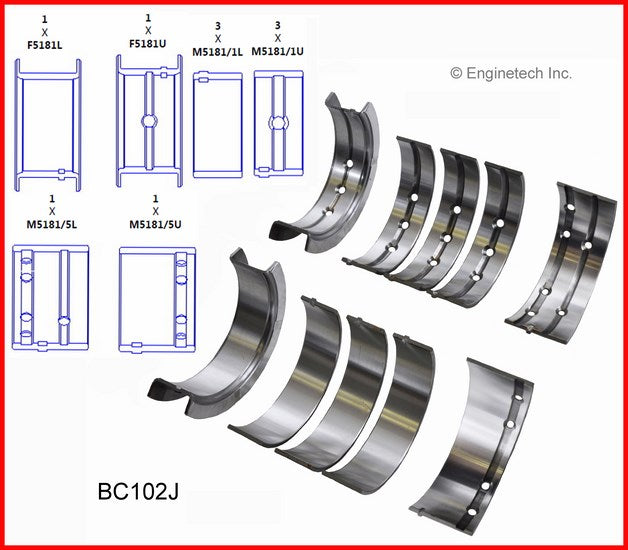 Enginetech BC102J.75 Engine Full Crankshaft Main Bearing Set for Improved Engine Performance