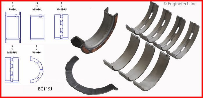 Enginetech BC119J.50 Engine Full Crankshaft Main Bearing Set for Select Ford, Mazda, Jaguar, and Lincoln Models