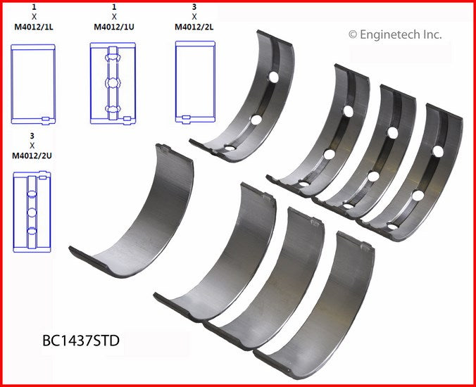 Enginetech BC1437.25 Engine Full Crankshaft Main Bearing Set for Toyota and Lexus Models