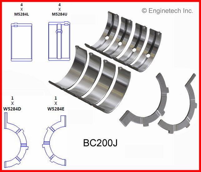 Enginetech BC200JSTD Engine Full Crankshaft Main Bearing Set for Jeep and Dodge Vehicles