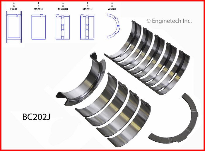 Enginetech BC202J.50 Engine Full Crankshaft Main Bearing Set for Ford and Lincoln Vehicles