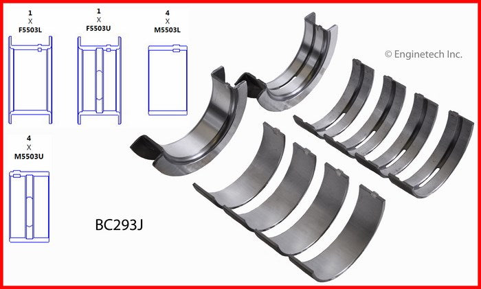 Enginetech BC293JSTD Full Crankshaft Main Bearing Set for 1970-1974 Ford Custom, Country Sedan & Squire