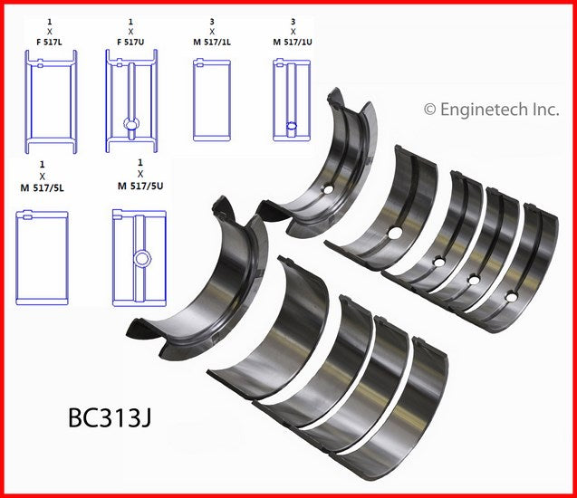 Enginetech BC313J020 Engine Full Crankshaft Main Bearing Set for Improved Engine Performance