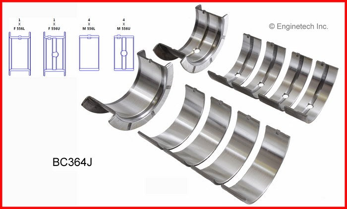 Enginetech BC364J030 Engine Full Crankshaft Main Bearing Set for Domestic and Import Engines