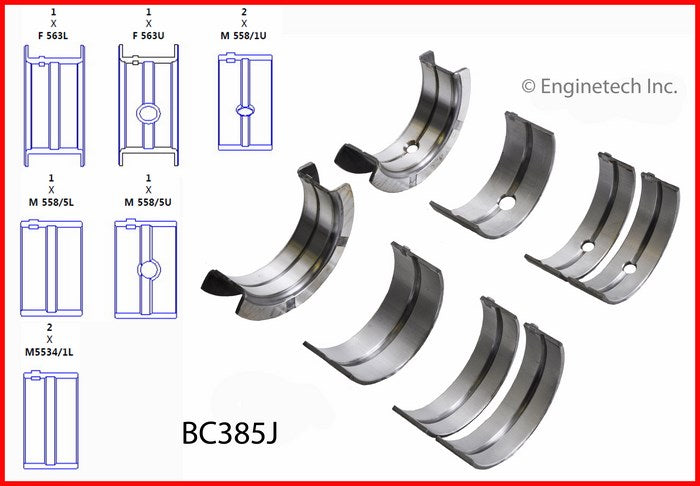 Enginetech BC385J010 Engine Full Crankshaft Main Bearing Set for Dodge B150 (1988-1997)