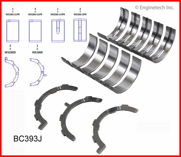 Enginetech BC393J.25 Engine Full Crankshaft Main Bearing Set for Ford and Lincoln (2012-2013 Models)