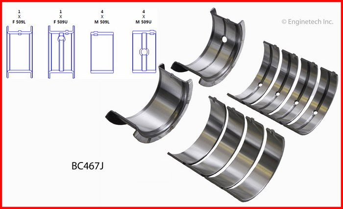 Enginetech BC467JSTD Engine Full Crankshaft Main Bearing Set for Chevrolet (1970-1974)