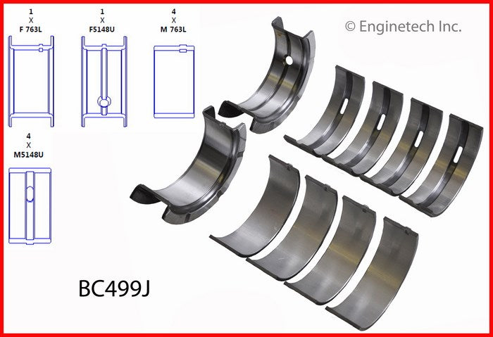 Enginetech BC499J020 Engine Full Crankshaft Main Bearing Set for Dodge Dakota and Jeep Cherokee