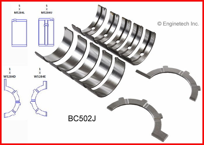 Enginetech BC502JSTD Engine Full Crankshaft Main Bearing Set for Ram, Dodge, and Jeep Models