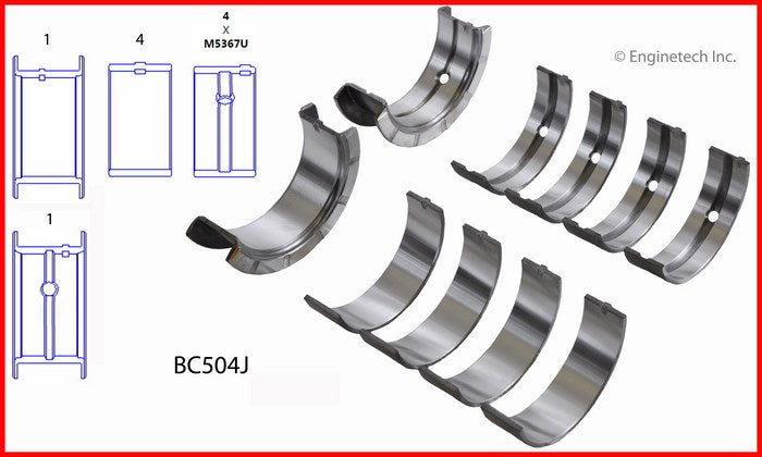 Enginetech BC504J.25 Engine Full Crankshaft Main Bearing Set for Buick and Chevrolet Models
