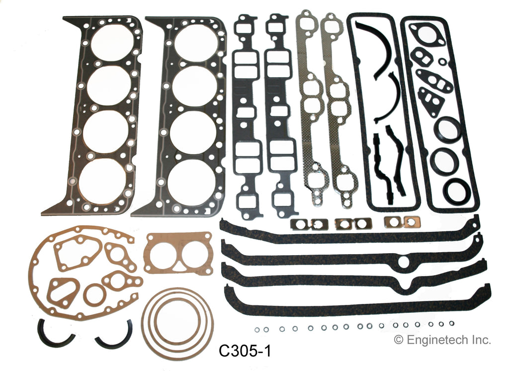 Enginetech C305-1 Engine Full Gasket Set for GMC and Chevrolet Cars and Trucks