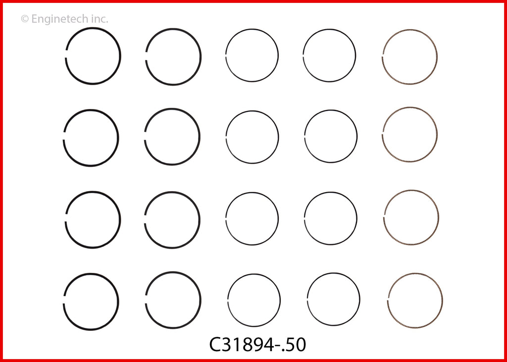 Enginetech C31894-.50 Engine Premium Piston Ring Complete Set for Hyundai and Kia Models