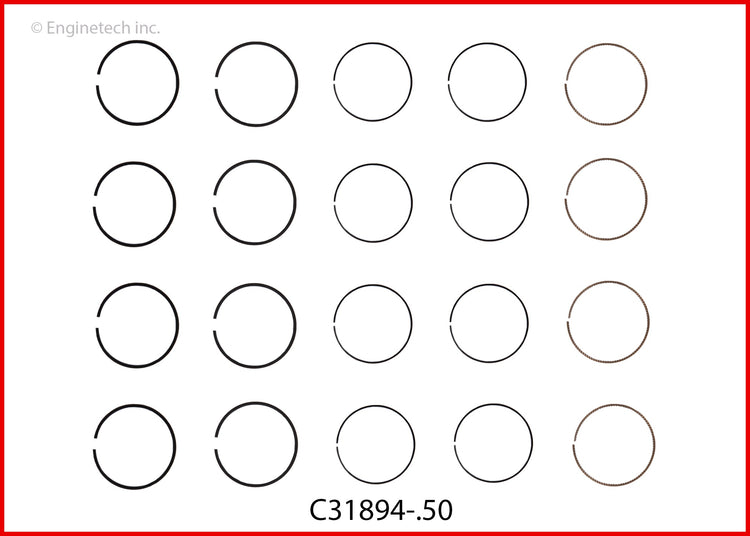 Enginetech C31894-.50 Engine Premium Piston Ring Complete Set for Hyundai and Kia Models