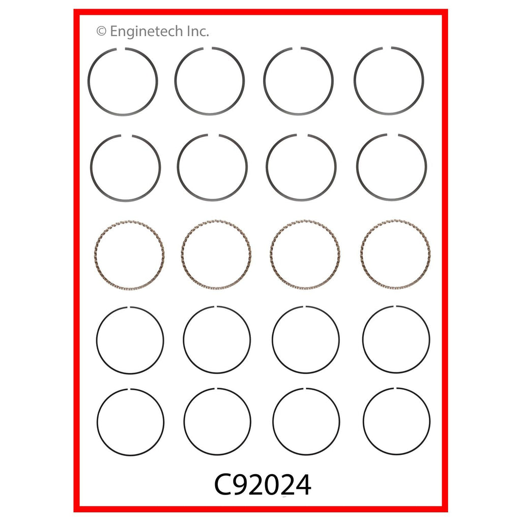 Enginetech C92024-100 Engine Premium Piston Ring Complete Set for Toyota Vehicles