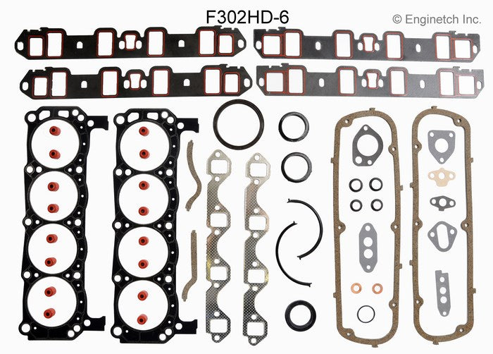 Enginetech F302HD-6 Engine Full Gasket Set for Ford Cars and Trucks