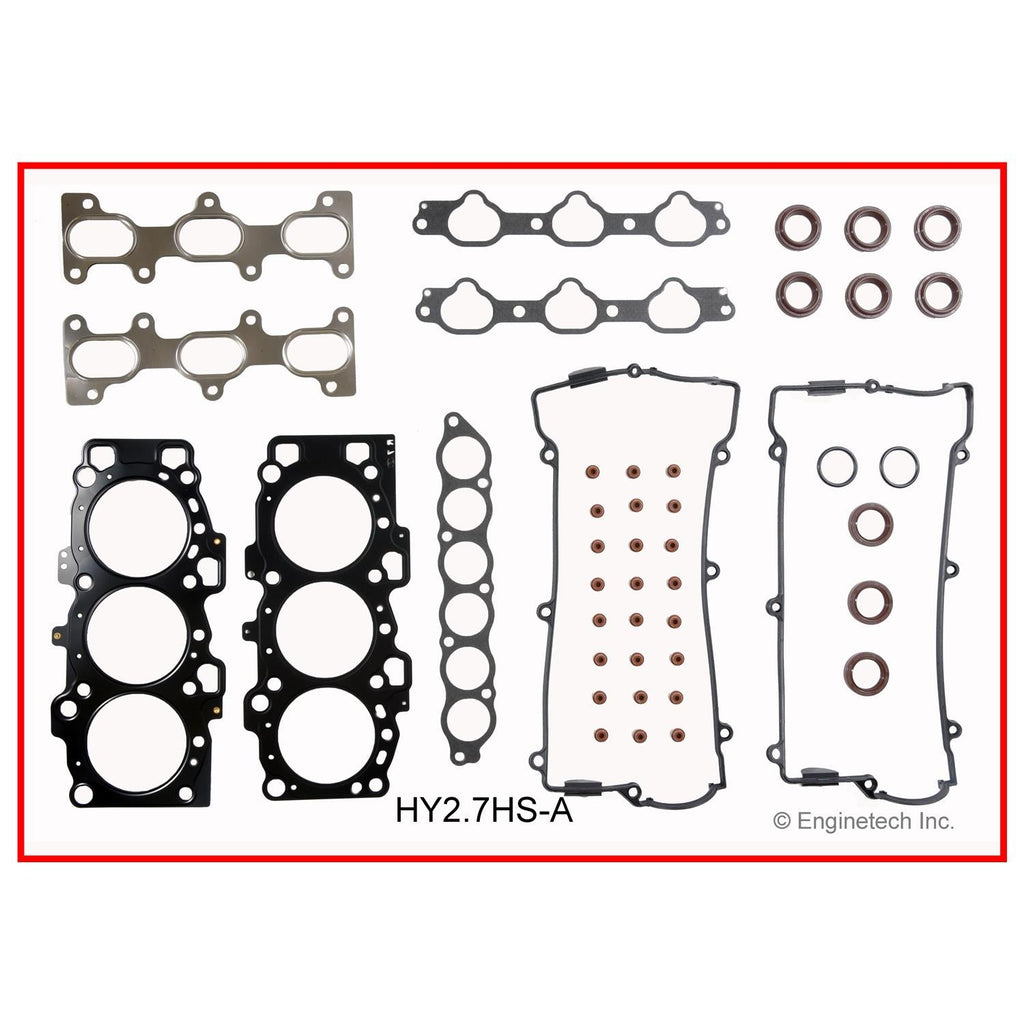 Enginetech Hyundai Engine Cylinder Head Gasket Set with Head Bolts - Fits 2001-2004 Hyundai Santa Fe, Sonata, Tiburon & Kia Optima