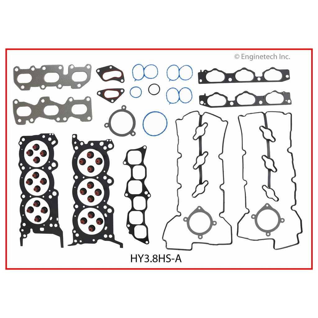 Enginetech Cylinder Head Gasket Set for Hyundai and Kia Vehicles with Head Bolts – Part HY3.8HS-AWB