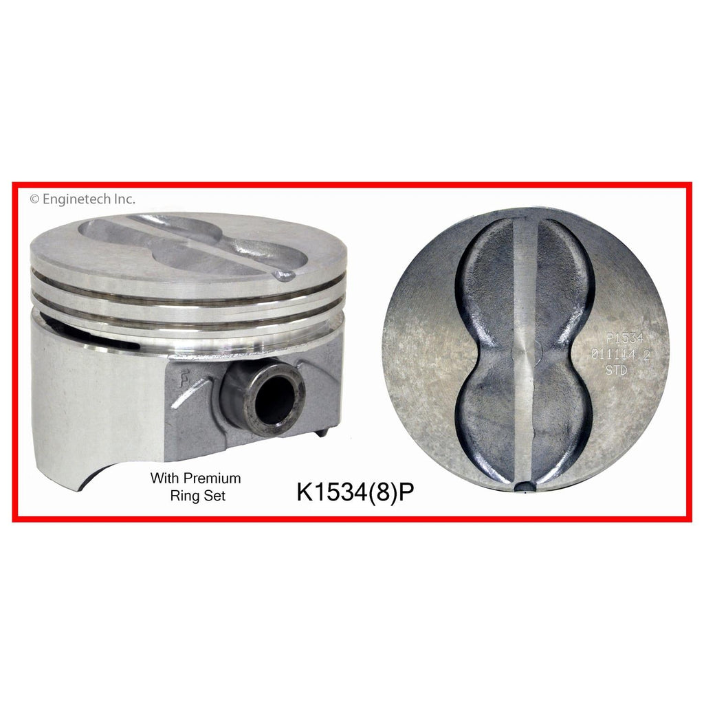 Enginetech K1534(8)P040 Engine Piston Kit with Separate Full Ring Stack for Classic Chevrolet and GMC Models