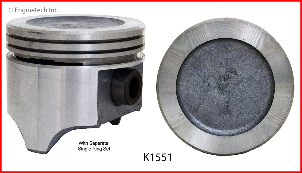 Enginetech K1551(8)P030 Engine Piston Kit with Separate Full Ring Stack for Buick Models