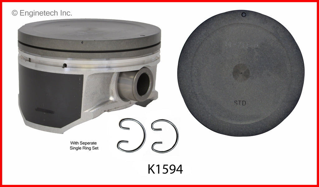Enginetech K1594(4)P.50 Engine Piston Kit with Separate Full Ring Stack for Toyota Vehicles