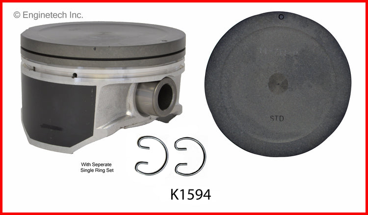 Enginetech K1594(4)P.50 Engine Piston Kit with Separate Full Ring Stack for Toyota Vehicles