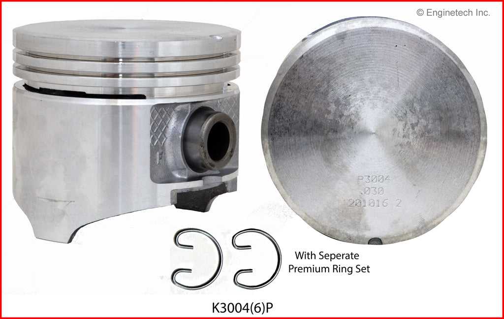 Enginetech K3004(6)P060 Engine Piston Kit with Separate Full Ring Stack for Dodge B150 (1988-1997)