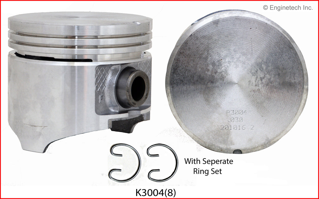 Enginetech K3004(8)030 Engine Piston Kit with Full Ring Stack for Dodge and Chrysler Vehicles