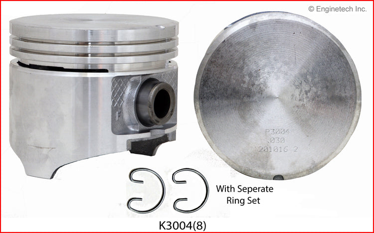 Enginetech K3004(8)030 Engine Piston Kit with Full Ring Stack for Dodge and Chrysler Vehicles