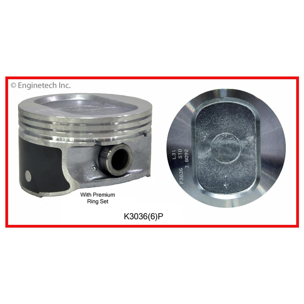Enginetech K3036(6)P.50 Engine Piston Kit with Full Ring Stack for Ford and Mercury Vehicles