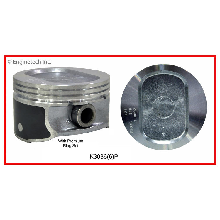 Enginetech K3036(6)P.75 Engine Piston Kit with Full Ring Stack for Ford and Mercury Vehicles