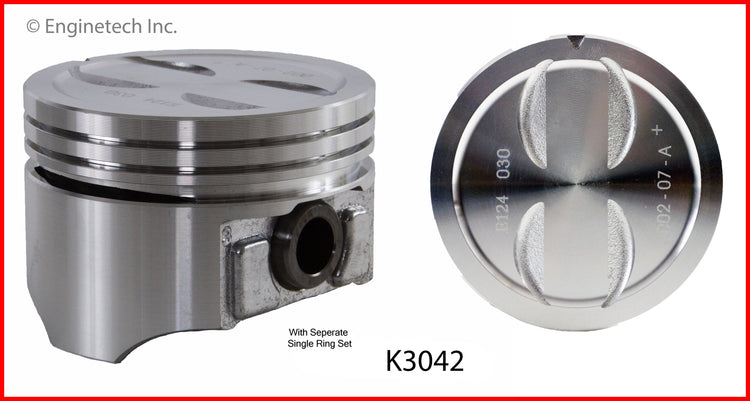 Enginetech K3042(8)PSTD Engine Piston Kit with Full Ring Stack for Chevy Trucks and Sedans