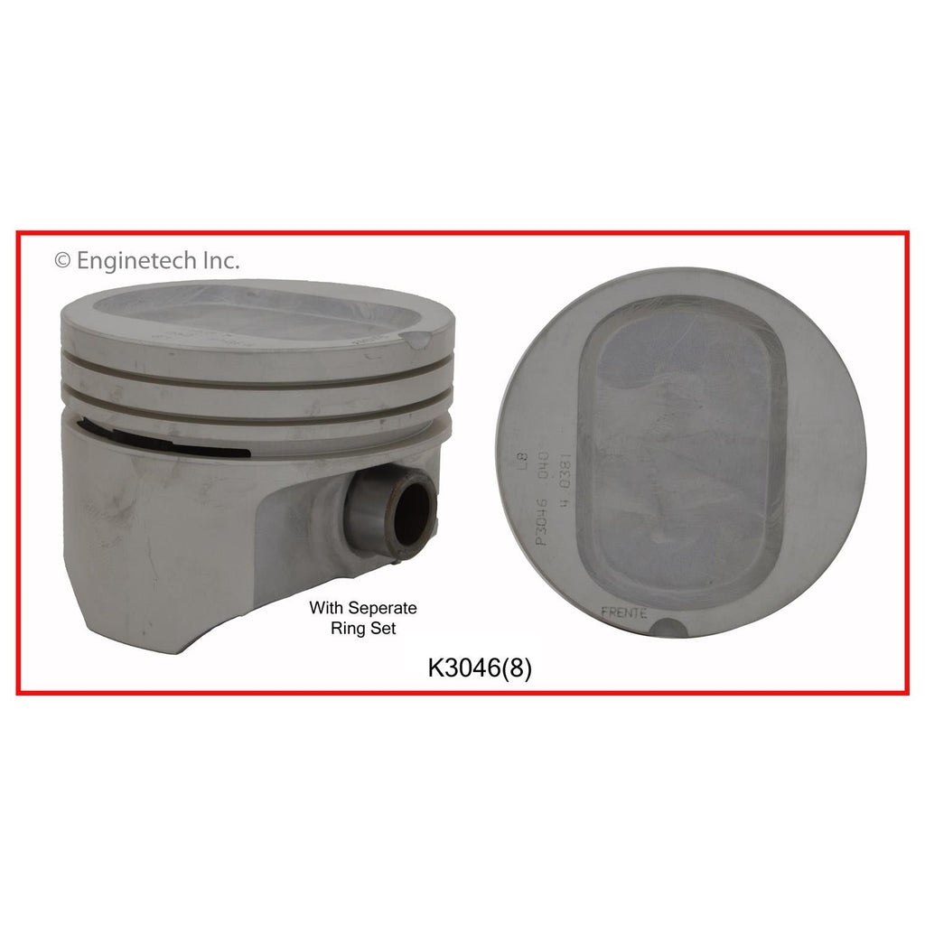 Enginetech K3046(8)040 Engine Piston Kit with Separate Full Ring Stack for Ford Broncos and E-150 Econoline Vans