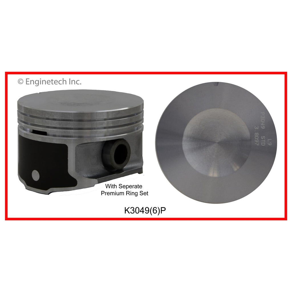 Enginetech K3049(6)P.50 Engine Piston Kit with Separate Full Ring Stack for Ford Mustang and Windstar