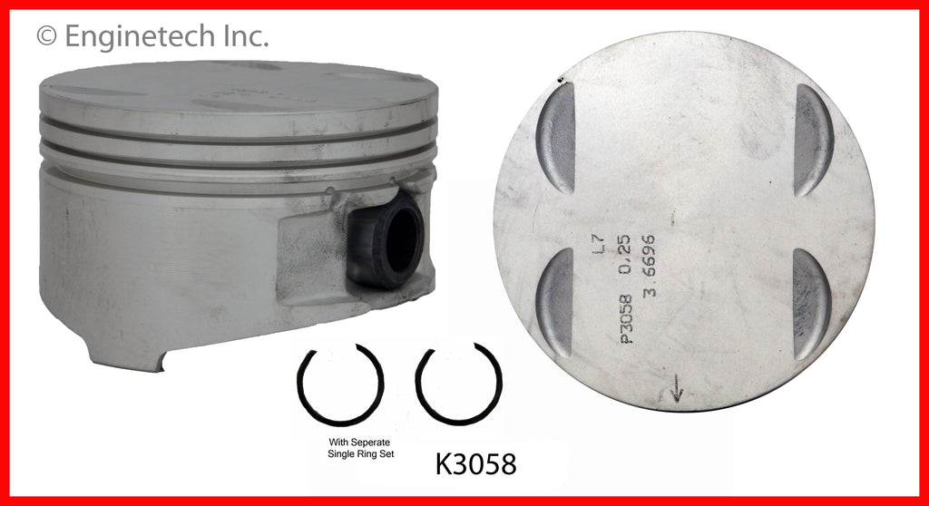 Enginetech K3058(8)PSTD Engine Piston Kit with Separate Full Ring Stack for Cadillac Models