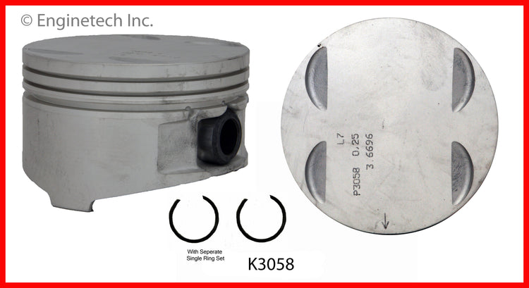 Enginetech K3058(8)PSTD Engine Piston Kit with Separate Full Ring Stack for Cadillac Models
