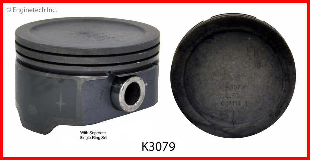 Enginetech K3079(8)P.50 Engine Piston Kit with Separate Full Ring Stack for Select GM and Isuzu Models