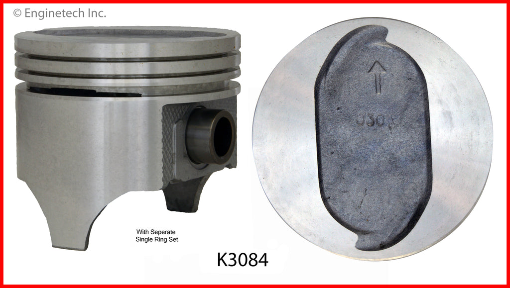 Enginetech K3084(8)040 Engine Piston Kit with Full Ring Stack for Ford Custom and Country Sedan Models