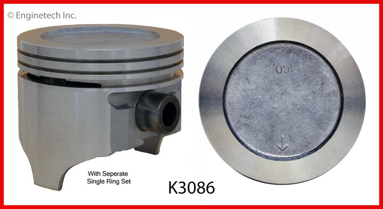 Enginetech K3086(8)040 Engine Piston Kit with Separate Full Ring Stack for Oldsmobile 442 and 98 Models