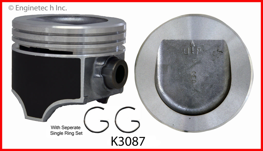 Enginetech K3087(8)P060 Engine Piston Kit with Separate Full Ring Stack for Buick Electra and LeSabre (1985-1989)