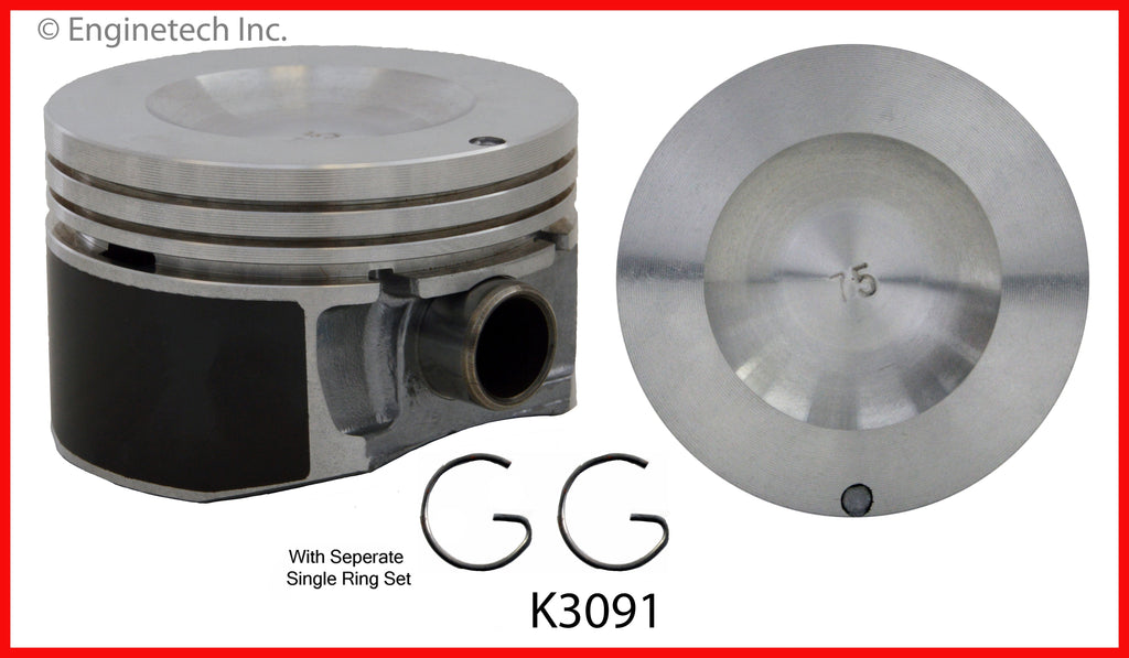 Enginetech K3091(4)P.50 Engine Piston Kit with Separate Full Ring Stack for Saturn Models