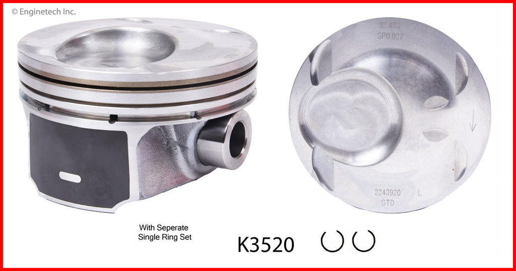 Enginetech K3520(6)PSTD Engine Piston Kit with Separate Full Ring Stack for Ford and Lincoln Models