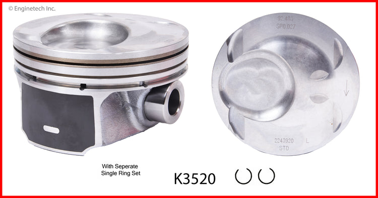 Enginetech K3520(6)P.50 Engine Piston Kit with Separate Full Ring Stack for Ford and Lincoln Vehicles