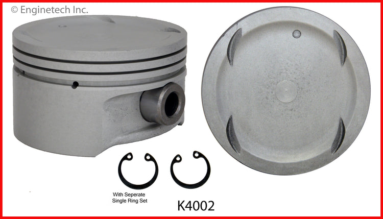 Enginetech K4002(6)P.50 Engine Piston Kit with Separate Full Ring Stack for Select 2003-2005 Hyundai and Kia Models