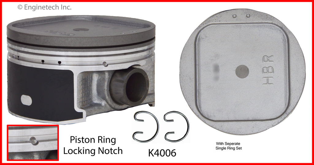 Enginetech K4006(4)PSTD Engine Piston Kit with Separate Full Ring Stack for Subaru and Saab Vehicles