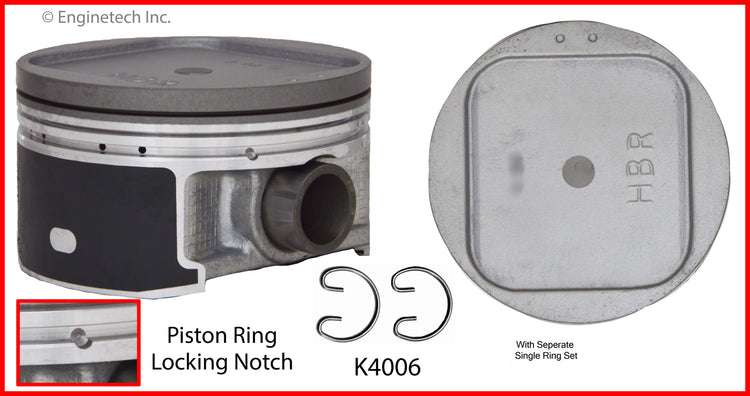 Enginetech K4006(4)PSTD Engine Piston Kit with Separate Full Ring Stack for Subaru and Saab Vehicles