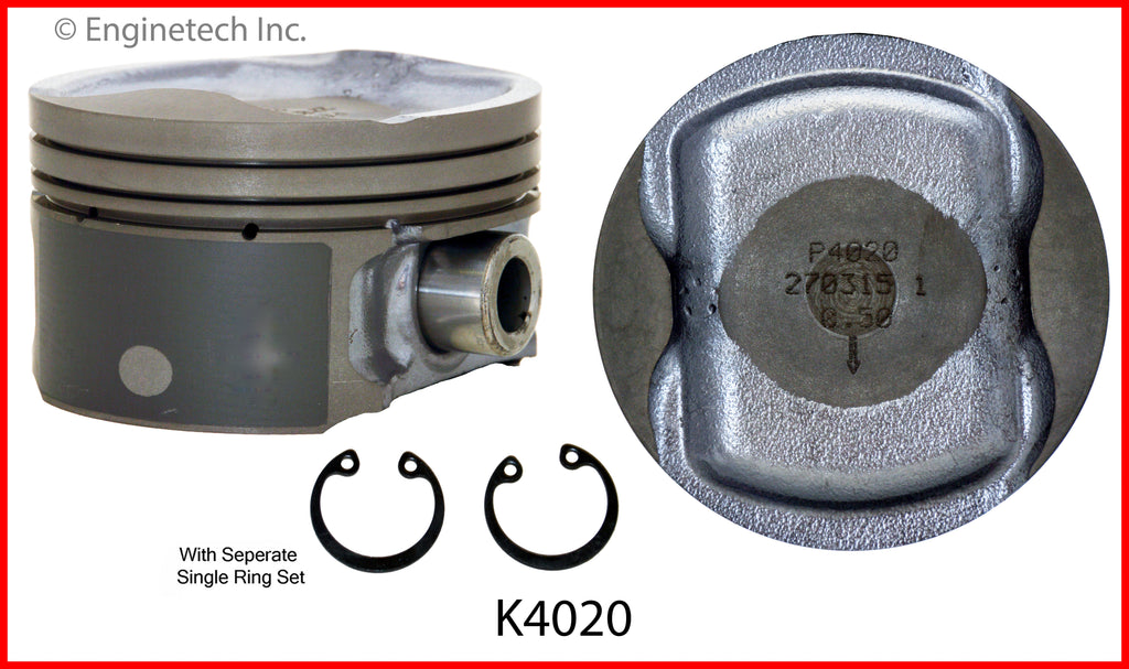 Enginetech K4020(4)P.50 Engine Piston Kit with Full Ring Stack for Nissan Sentra (2012-2011)